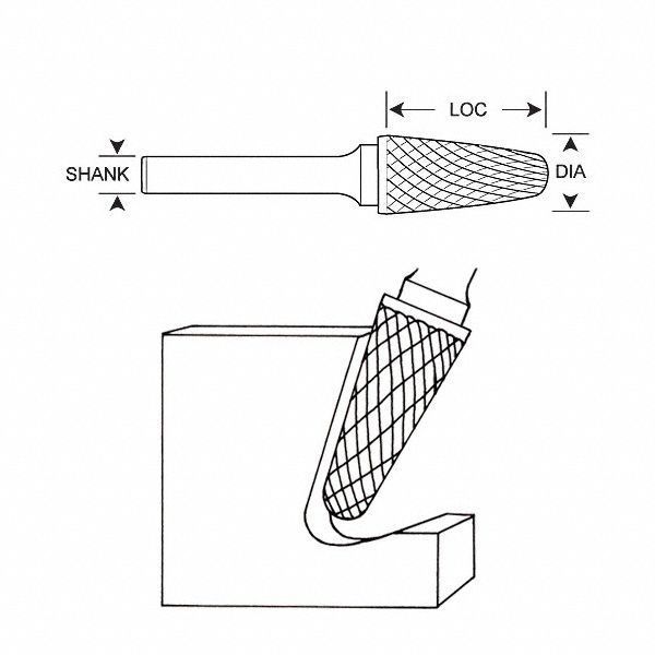 Carbide Bur, Taper Radius, 1/4, 1/4 Shank