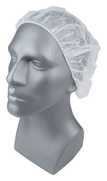 Bouffant Cap, Polypropylene, White, 21 in Dia., Size Medium, 1000 Per Case
