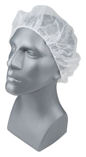 Bouffant Cap, Polypropylene, 24 in, Size Large, White, 1000 Per Case