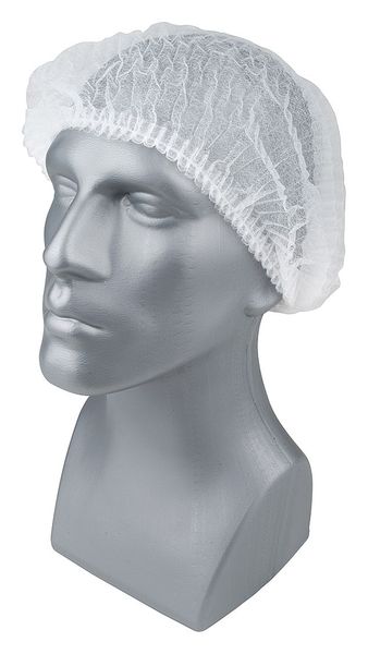 Pleated Bouffant Cap, PP, 24 In, Wht, PK100