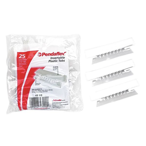 Hanging Folder Tabs, Clear, Plastic, PK25