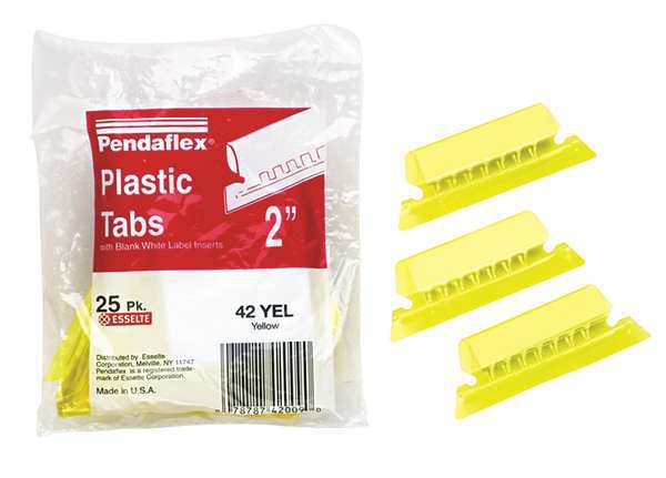 Hanging Folder Tab, Yellow, Plastic, PK25