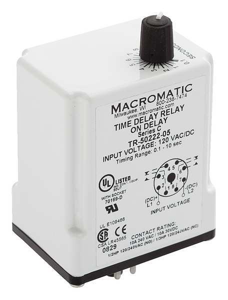Time Delay Relay, 240VAC, 10A, DPDT, 3 sec.