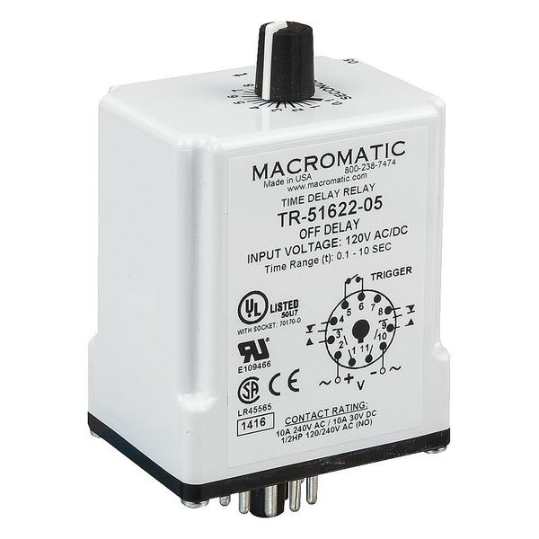Time Delay Relay, 24VAC/DC, 10A, DPDT, 2 VA