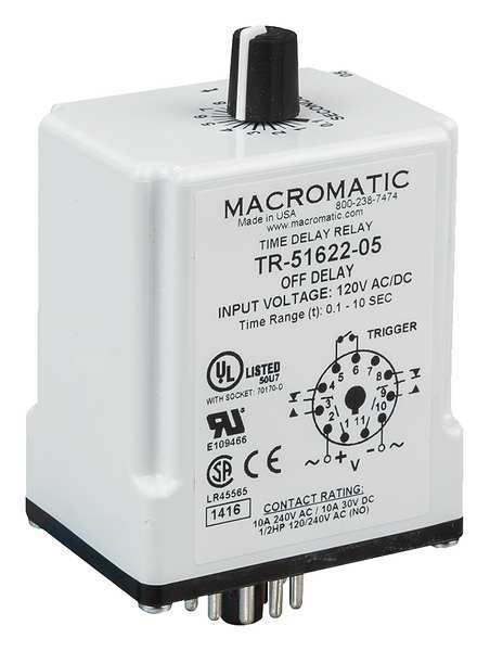 Time Delay Rlay, 24VAC/DC, 10A, DPDT, 3 sec.