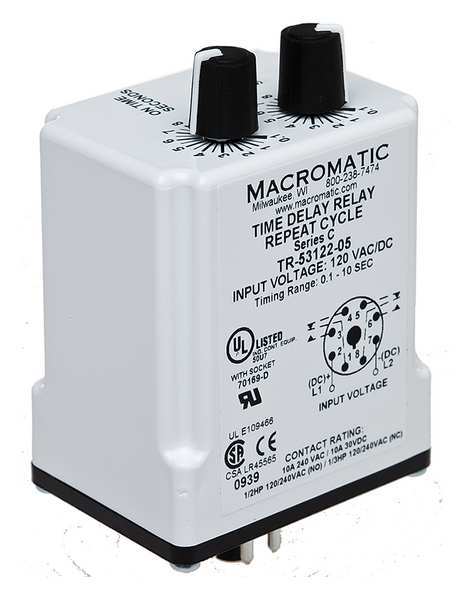 Time Delay Relay, 24VAC/DC, 10A, DPDT, 2VA