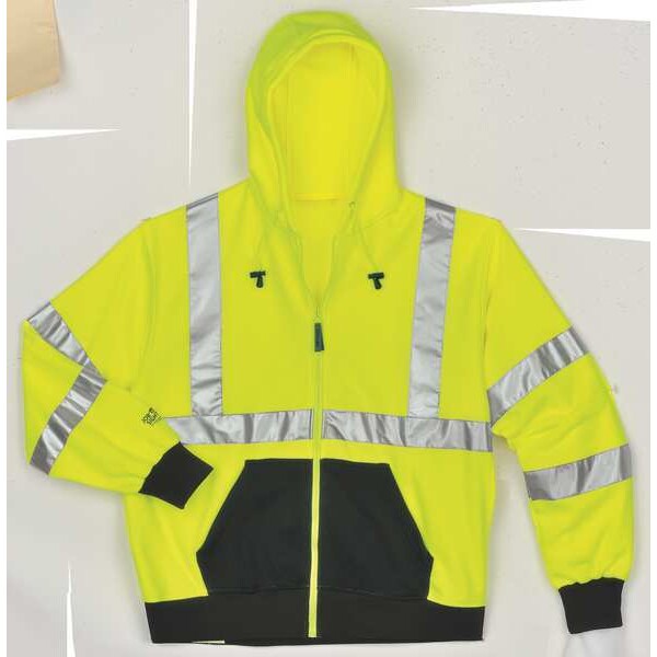 Job Sight Hi-Vis Hooded Sweatshirt, Cl. 3, Lime, S