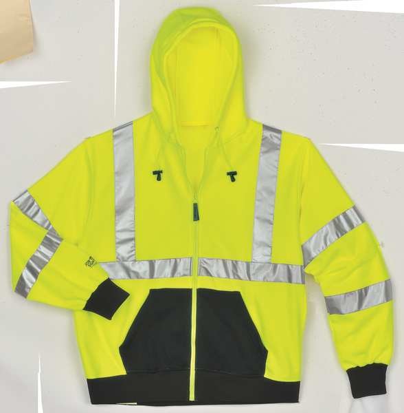 Job Sight Hi-Vis Hooded Sweatshirt, Cl. 3, Lime, M