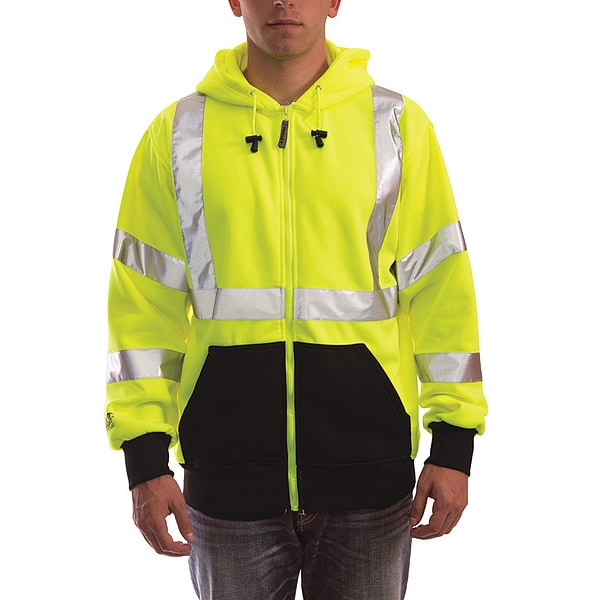 Job Sight Hi-Vis Hooded Sweatshirt, Cl. 3, Lime, 3XL