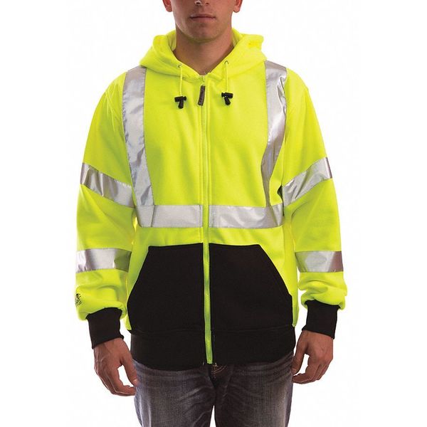 Job Sight Hi-Vis Hooded Sweatshirt, Cl. 3, Lime, XL