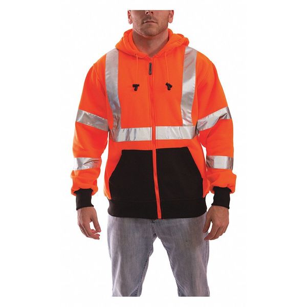 Job Sight Hi-Vis Hooded Sweatshirt, Orange/Black, PET, 3XL