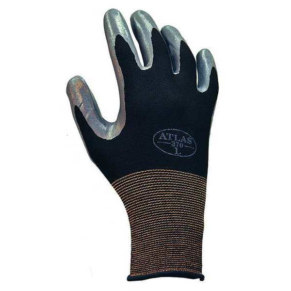 Nitrile Coated Gloves, Palm Coverage, Black/Gray, M, PR