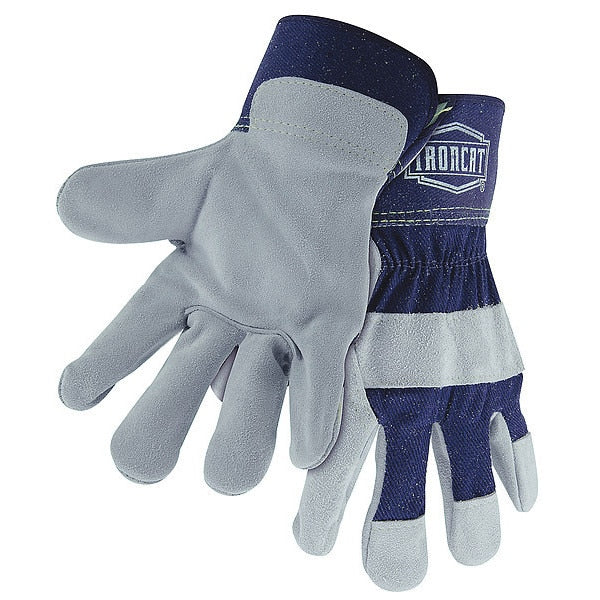 Lthr Palm Gloves, Cowhide, Blu/Gray, S, PK12