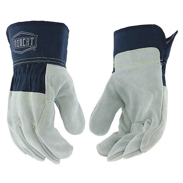 Lthr Palm Gloves, Cowhide, Blu/Gray, S, PK12
