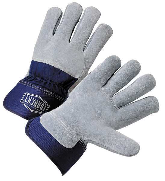 Lthr Palm Gloves, Cowhide, Blu/Gray, L, PK12