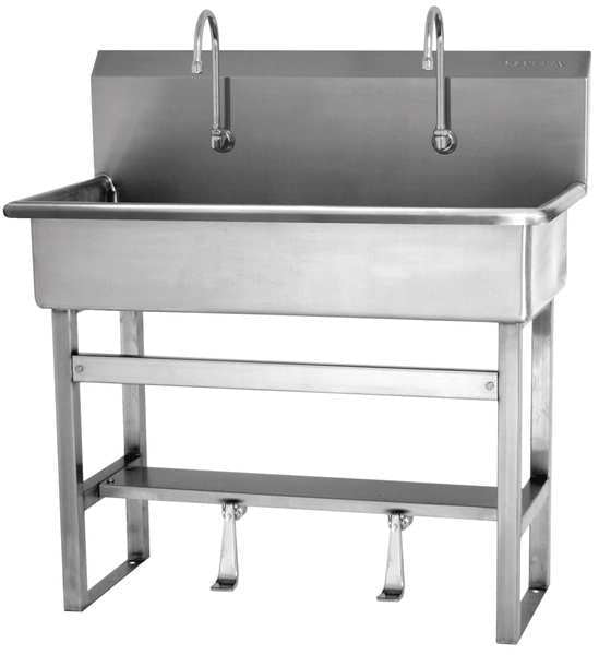 Floor Mount, 2 Hole, Single Foot Pedal, Stainless, Wash Station