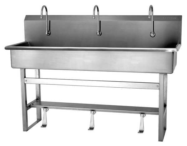 Floor Mount, 3 Hole, Single Foot Pedal, Stainless, Wash Station