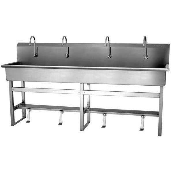 Floor Mount, 4 Hole, Single Foot Pedal, Stainless, Wash Station