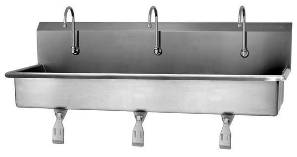 Wall Mount, 3 Hole, Single Knee Pedal, Stainless, Wash Station