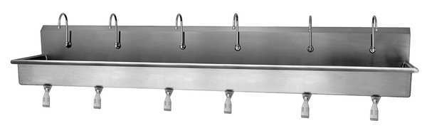 Wall Mount, 6 Hole, Single Knee Pedal, Stainless, Wash Station