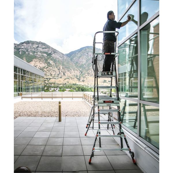 5 to 9 ft Fiberglass Adjustable Safety Cage Platform Stepladder