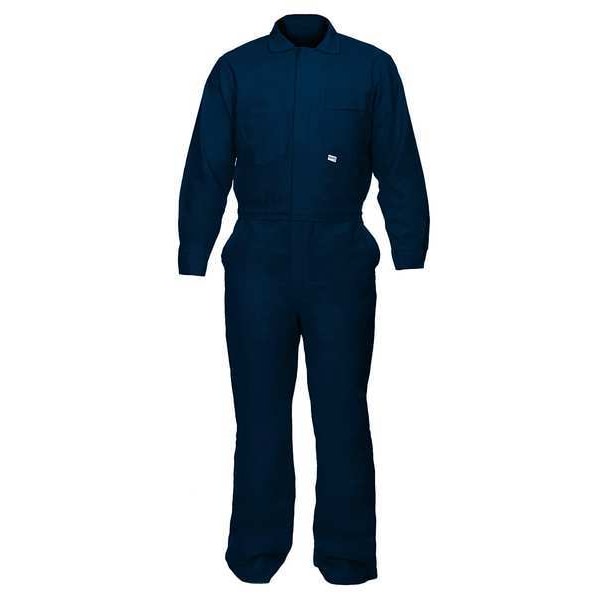 Flame Resistant Coverall, Navy Blue, Cotton Blend, 2XL