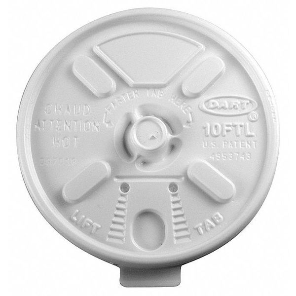 Lid for 10 oz. Hot Cup, Flat, Lock Back Tear Tab, White, Pk1000