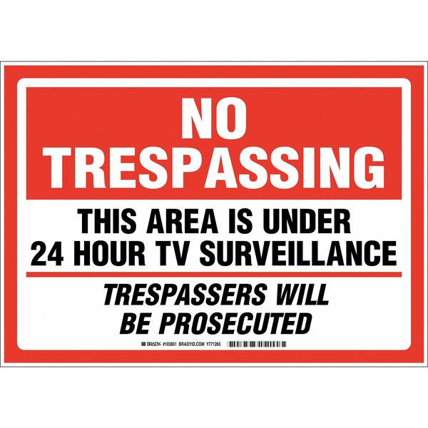 No Trespassing Sign, 10 in Height, 14 in Width, Plastic, Rectangle, English