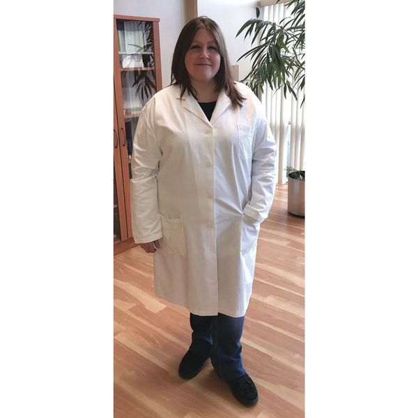 Lab Coat, M, White, 40in, Buttons, 3 Pockets