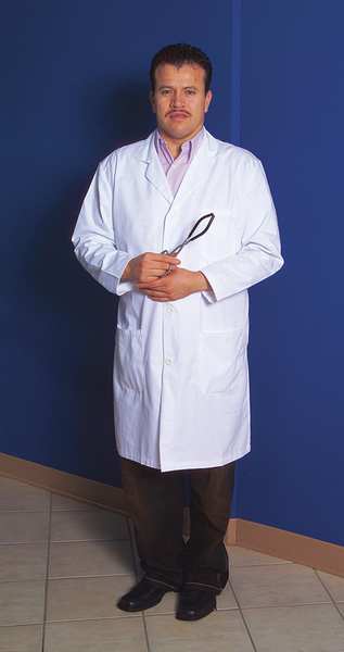 Lab Coat, S, White, 36in, Buttons, 3 Pockets