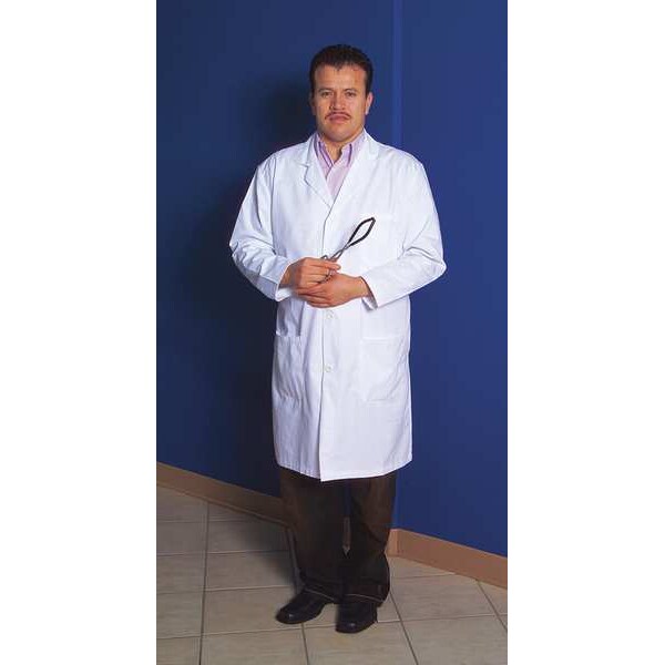 Lab Coat, XL, White, 48in, Buttons, 3 Pockets