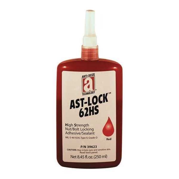 Threadlocker, ANTI-SEIZE TECHNOLOGY 62HS, Red, High Strength, Liquid, 250 mL Bottle