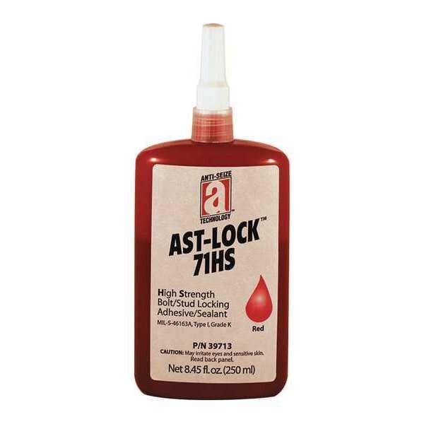 Threadlocker, ANTI-SEIZE TECHNOLOGY 71HS, Red, High Strength, Liquid, 250 mL Bottle
