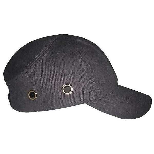 Vented Bump Cap, Baseball Cap Style, Long Brim, Fits Hat Size 6 3/4 to 7 3/8, Black
