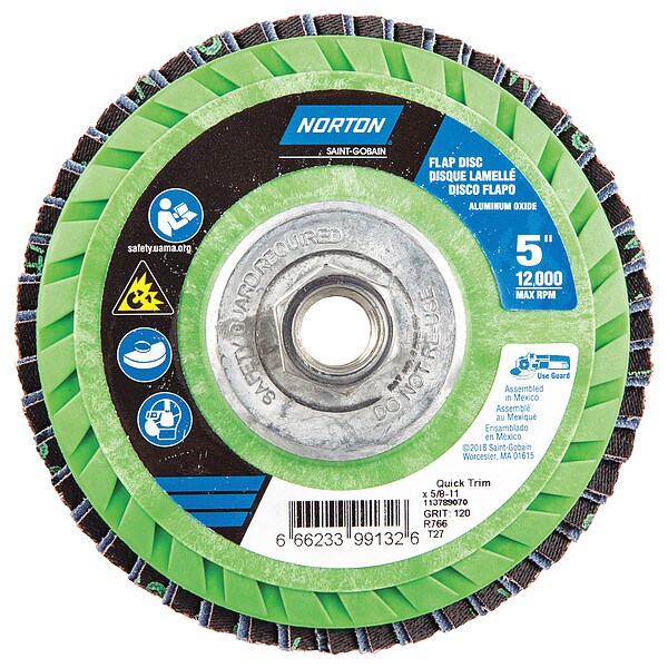 Flap Disc, 5 In x 120 Grit, 5/8-11
