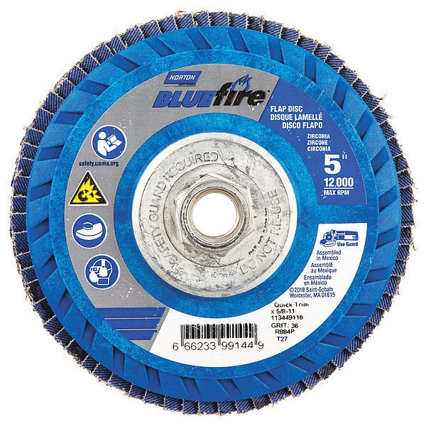 Flap Disc, 5 In x 36 Grit, 5/8-11