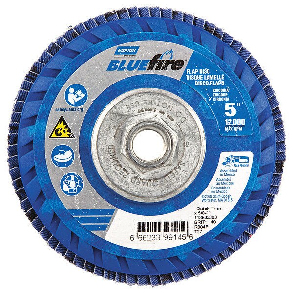 Flap Disc, 5 In x 40 Grit, 5/8-11