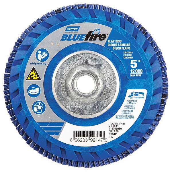 Flap Disc, 5 In x 80 Grit, 5/8-11