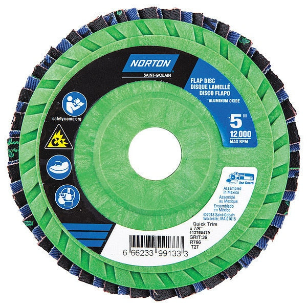 Flap Disc, 5 In x 36 Grit, 7/8