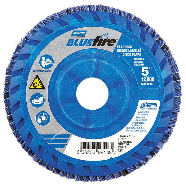 Flap Disc, 5 In x 36 Grit, 7/8