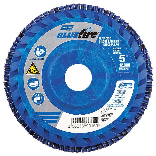 Flap Disc, 5 In x 60 Grit, 7/8