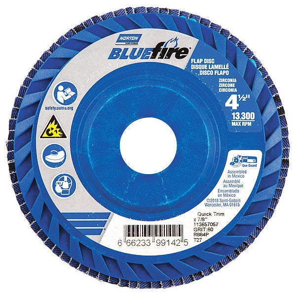 Flap Disc, 4 1/2 In x 60 Grit, 7/8