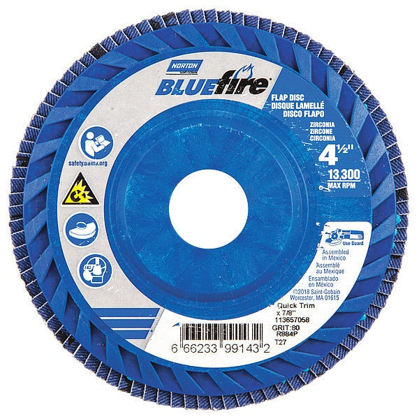 Flap Disc, 4 1/2 In x 80 Grit, 7/8