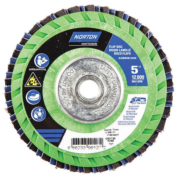 Flap Disc, 5 In x 36 Grit, 5/8-11