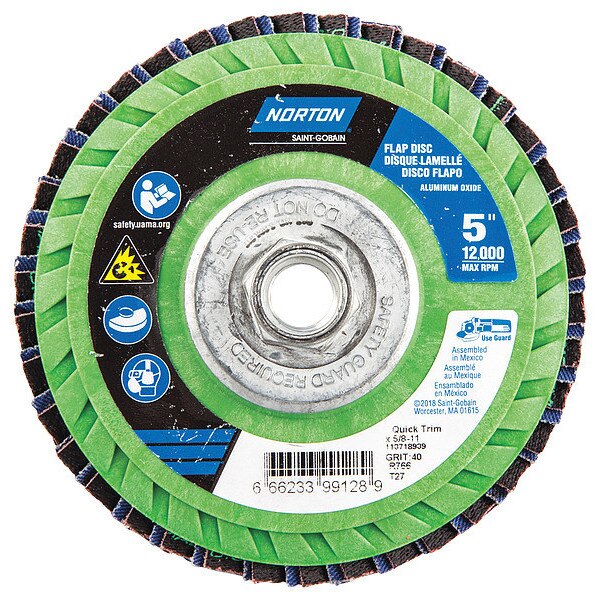 Flap Disc, 5 In x 40 Grit, 5/8-11