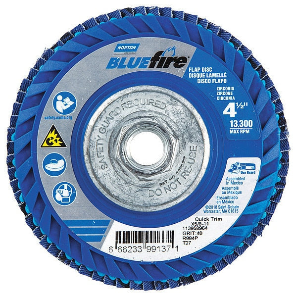 Flap Disc, 4 1/2 In x 40 Grit, 5/8-11