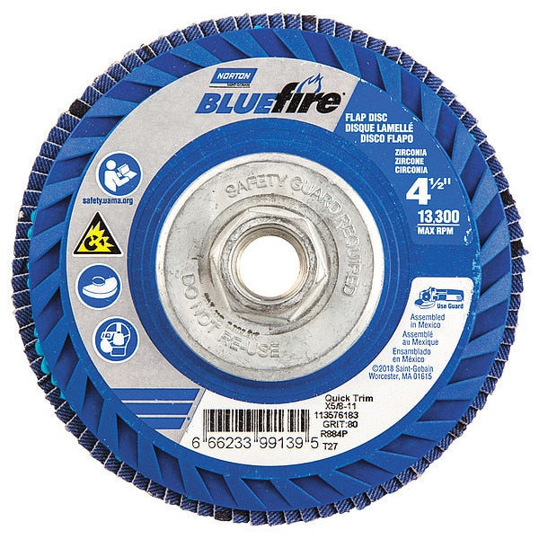 Flap Disc, 4 1/2 In x 80 Grit, 5/8-11