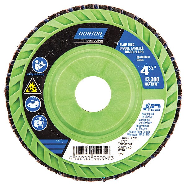 Flap Disc, 4 1/2 In x 40 Grit, 7/8