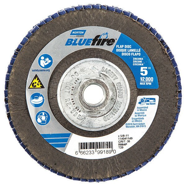 Flap Disc, 5 In x 36 Grit, 5/8-11