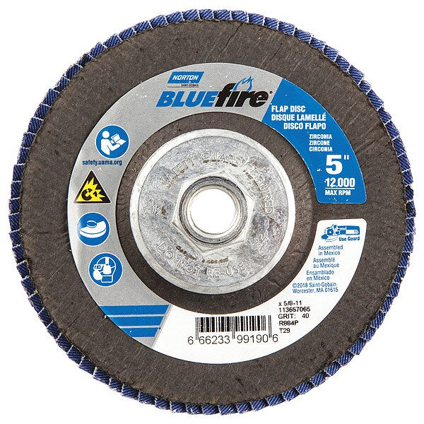 Flap Disc, 5 In x 40 Grit, 5/8-11